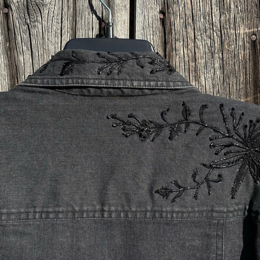 Coldwater Creek Charcoal Embroidered Jean Jacket 100% Cotton size XL - Picture 4 of 9